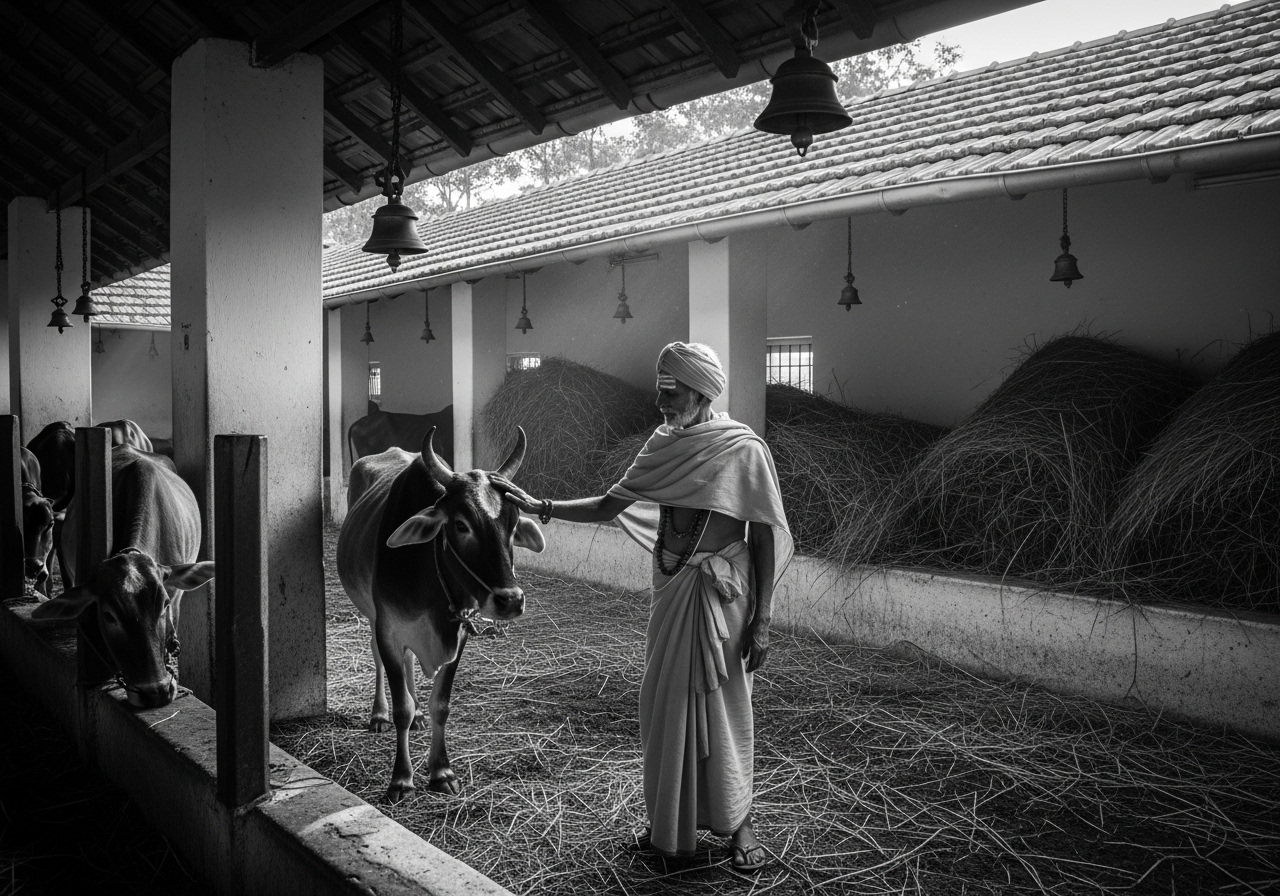 Sacred cow in peaceful meadow