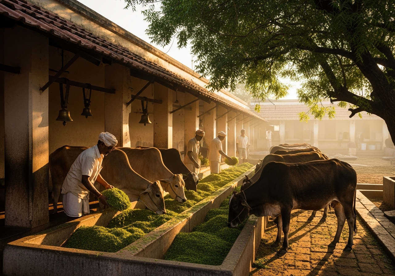 Sacred cow in peaceful meadow